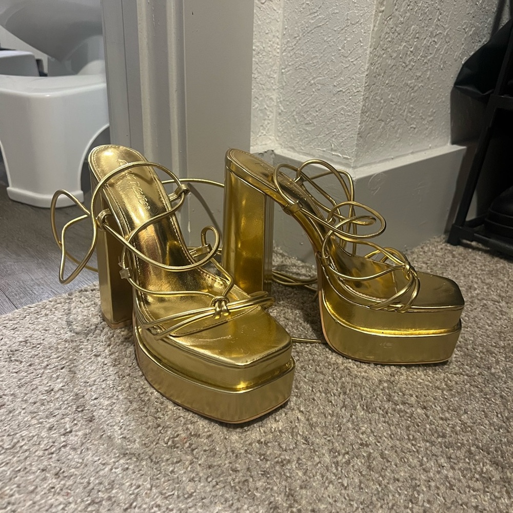 Gold Platform Strappy Heels